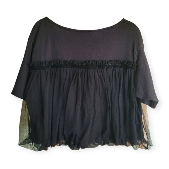 Anthropologie Maeve Black Boxy Bubble Hem Mesh Top XS - Picture 3 of 12